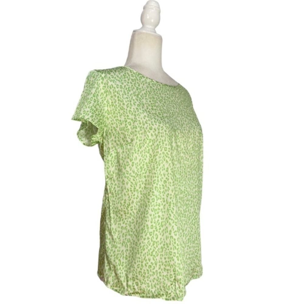 Rocco Ragni Animal Print Crew Neck Short Sleeve Silky Top Made in Italy in Lime - Picture 10 of 11